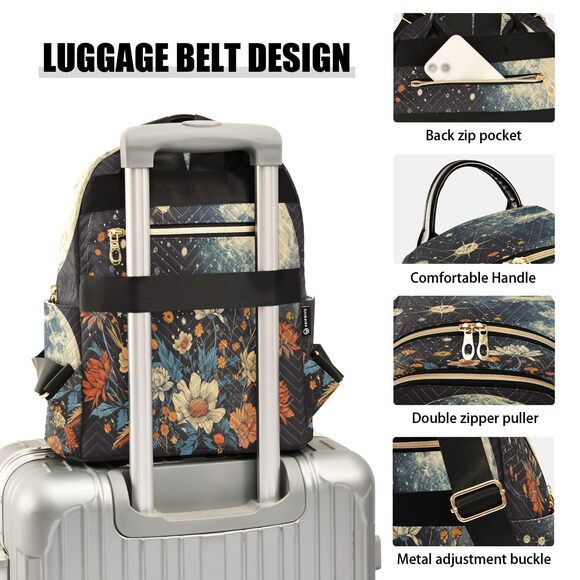 3769 Moon Stars Flower Backpack Purse Rucksack Travel Shoulder Bag Casual
